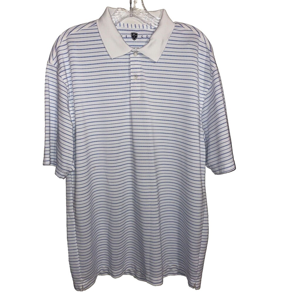 Nike Golf Dri-Fit White & Blue Striped Short Sleeve Polo Shirt.  Size L